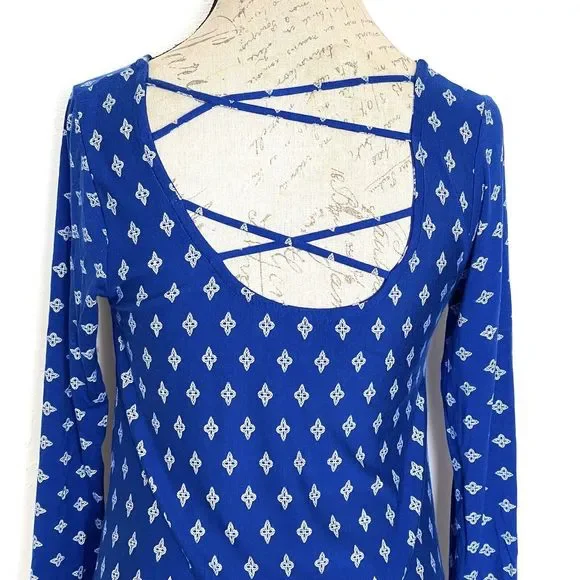 Loveappella Womens Dress Size Small Blue Shift Bohemian Long Sleeve Open Back - Picture 4 of 14